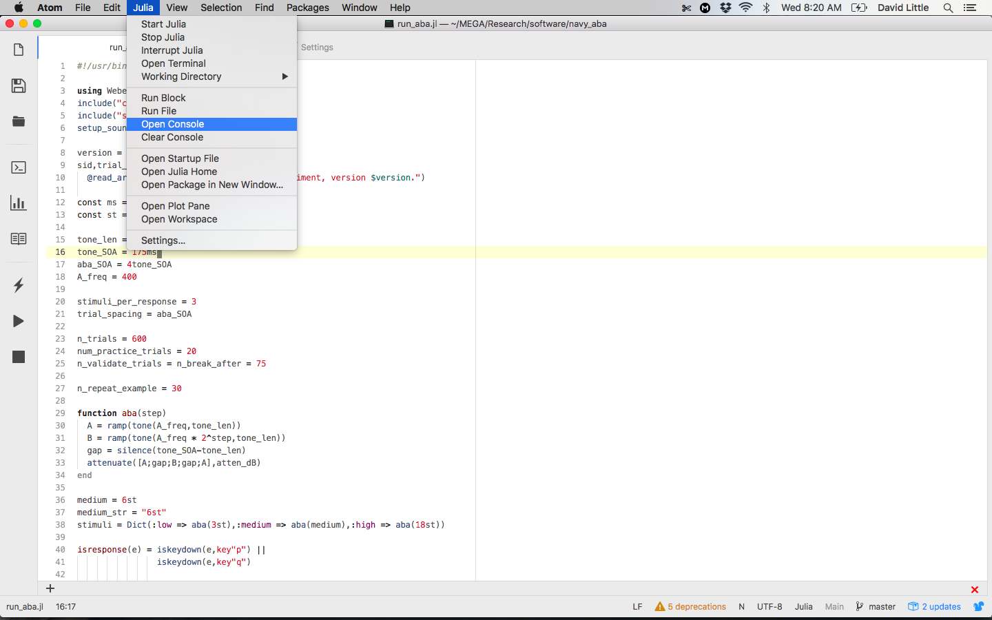 Image of "Open Console" in Menu